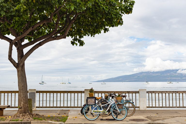 Lahaina waterfront on a cloudy day. Lahaina is located on the west coast of Maui, Hawaii